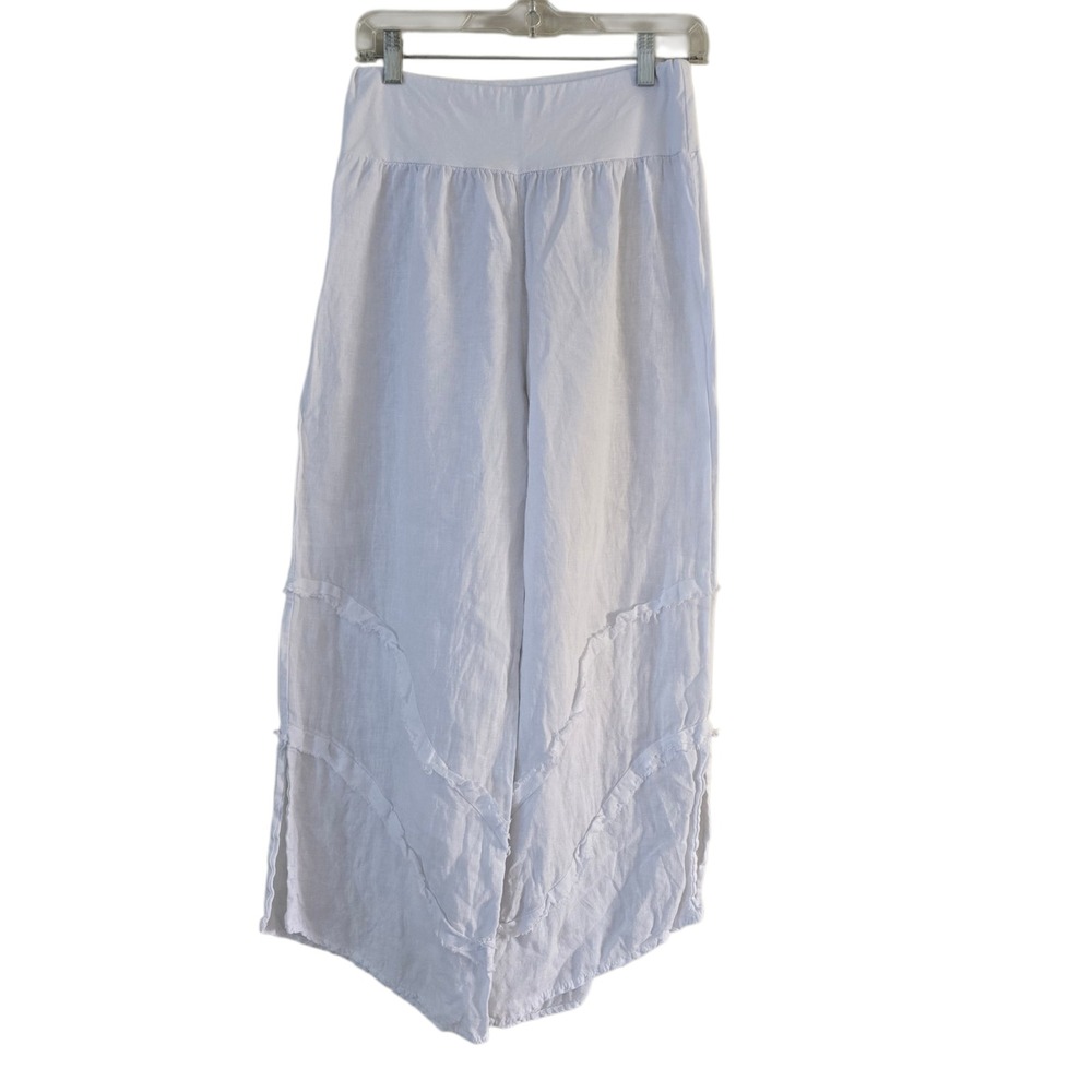 MADE IN ITALY Womens 100% Linen Wide Leg Pants White‎ size L /XL Lagenlook